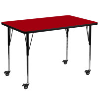Flash Furniture XU-A3672-REC-RED-T-A-CAS-GG Mobile Rectangular Activity Table with Standard Height Adjustable Legs
