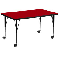 Flash Furniture XU-A3672-REC-RED-T-P-CAS-GG Mobile Rectangular Activity Table with Height Adjustable Pre-School Legs