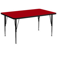 Flash Furniture 36''W x 72''L Rectangular Activity Table with Red Thermal Fused Laminate Top and Height Adjustable Short Legs XU-A3672-REC-RED-T-P-GG