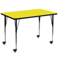 Flash Furniture XU-A3672-REC-YEL-H-A-CAS-GG Mobile Rectangular Activity Table with Standard Height Adjustable Legs