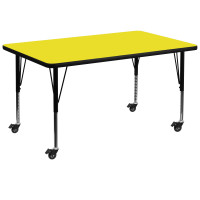 Flash Furniture XU-A3672-REC-YEL-H-P-CAS-GG Mobile Rectangular Activity Table with Height Adjustable Pre-School Legs