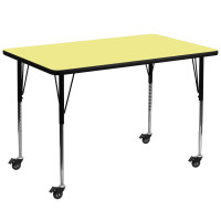Flash Furniture XU-A3672-REC-YEL-T-A-CAS-GG Mobile Rectangular Activity Table with Standard Height Adjustable Legs