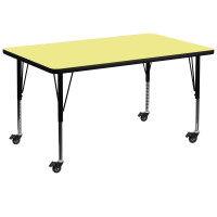 Flash Furniture XU-A3672-REC-YEL-T-P-CAS-GG Mobile Rectangular Activity Table with Height Adjustable Pre-School Legs