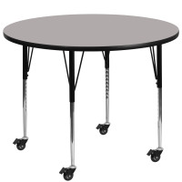 Flash Furniture XU-A42-RND-GY-H-A-CAS-GG Mobile Round Activity Table with Standard Height Adjustable Legs