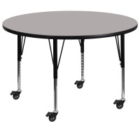 Flash Furniture XU-A42-RND-GY-H-P-CAS-GG Mobile Round Activity Table with Height Adjustable Pre-School Legs