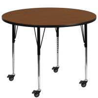 Flash Furniture XU-A42-RND-OAK-H-A-CAS-GG Mobile Round Activity Table with Standard Height Adjustable Legs