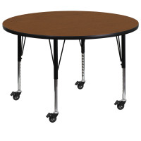 Flash Furniture XU-A42-RND-OAK-H-P-CAS-GG Mobile Round Activity Table with Height Adjustable Pre-School Legs