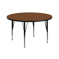Flash Furniture 42'' Round Activity Table with 1.25'' Thick High Pressure Oak Laminate Top and Height Adjustable Short Legs XU-A42-RND-OAK-H-P-GG