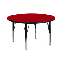 Flash Furniture 42'' Round Activity Table with Red Thermal Fused Laminate Top and Height Adjustable Short Legs XU-A42-RND-RED-T-P-GG