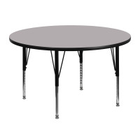 Flash Furniture 48'' Round Activity Table with Grey Thermal Fused Laminate Top and Height Adjustable Short Legs XU-A48-RND-GY-T-P-GG