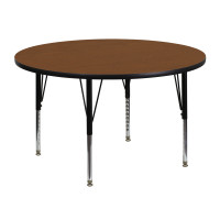 Flash Furniture 48'' Round Activity Table with 1.25'' Thick High Pressure Oak Laminate Top and Height Adjustable Short Legs XU-A48-RND-OAK-H-P-GG
