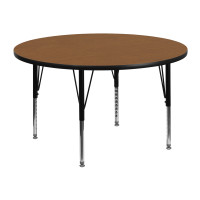 Flash Furniture 48'' Round Activity Table with Oak Thermal Fused Laminate Top and Height Adjustable Short Legs XU-A48-RND-OAK-T-P-GG