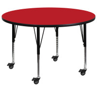 Flash Furniture XU-A48-RND-RED-H-P-CAS-GG Mobile Round Activity Table with Height Adjustable Pre-School Legs