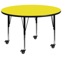 Flash Furniture XU-A48-RND-YEL-H-P-CAS-GG Mobile Round Activity Table with Height Adjustable Pre-School Legs