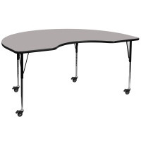 Flash Furniture XU-A4872-KIDNY-GY-H-A-CAS-GG Mobile Kidney Shaped Activity Table with Standard Height Adjustable Legs