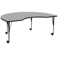 Flash Furniture XU-A4872-KIDNY-GY-H-P-CAS-GG Mobile Kidney Shaped Activity Table with Height Adjustable Pre-School Legs