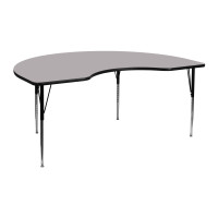Flash Furniture 48''W x 72''L Kidney Shaped Activity Table Grey Thermal Laminate w/ Adjustable Legs XU-A4872-KIDNY-GY-T-A-GG