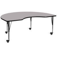 Flash Furniture XU-A4872-KIDNY-GY-T-P-CAS-GG Mobile Kidney Shaped Activity Table with Height Adjustable Pre-School Legs