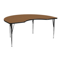 Flash Furniture 48''W x 72''L Kidney Shaped Activity Table Oak Thermal Laminate w/ Adjustable Legs XU-A4872-KIDNY-OAK-T-A-GG