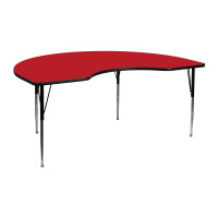Flash Furniture 48''W x 72''L Kidney Shaped Activity Table High Pressure Red Laminate w/ Adjustable Legs XU-A4872-KIDNY-RED-H-