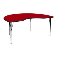 Flash Furniture 48''W x 72''L Kidney Shaped Activity Table Red Thermal Laminate w/ Adjustable Legs XU-A4872-KIDNY-RED-T-A-GG