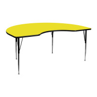 Flash Furniture 48''W x 72''L Kidney Shaped Activity Table High Pressure Yellow Laminate w/ Adjustable Legs XU-A4872-KIDNY-YEL