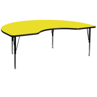 Flash Furniture 48''W x 72''L Kidney Shaped Activity Table High Pressure Yellow Laminate w/  Adjustable Legs XU-A4872-KIDNY-YEL-H-