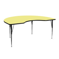 Flash Furniture 48''W x 72''L Kidney Shaped Activity Table Yellow Thermal Laminate w/ Adjustable Legs XU-A4872-KIDNY-YEL-T-A-GG