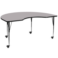 Flash Furniture XU-A4896-KIDNY-GY-T-A-CAS-GG Mobile Kidney Shaped Activity Table with Standard Height Adjustable Legs