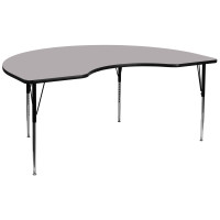 Flash Furniture 48''W x 96''L Kidney Shaped Activity Table Grey Thermal Laminate w/ Adjustable Legs XU-A4896-KIDNY-GY-T-A-GG