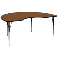 Flash Furniture 48''W x 96''L Kidney Shaped Activity Table High Pressure Oak Laminate w/ Adjustable Legs XU-A4896-KIDNY-OAK-H-