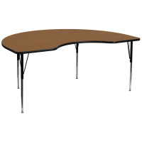 Flash Furniture 48''W x 96''L Kidney Shaped Activity Table Oak Thermal Laminate w/ Adjustable Legs XU-A4896-KIDNY-OAK-T-A-GG