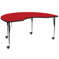 Flash Furniture XU-A4896-KIDNY-RED-H-A-CAS-GG Mobile Kidney Shaped Activity Table with Standard Height Adjustable Legs
