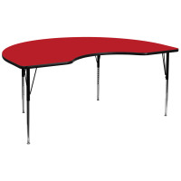 Flash Furniture 48''W x 96''L Kidney Shaped Activity Table High Pressure Red Laminate w/ Adjustable Legs XU-A4896-KIDNY-RED-H-
