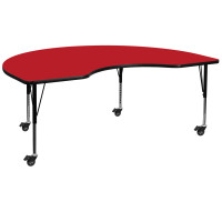 Flash Furniture XU-A4896-KIDNY-RED-H-P-CAS-GG Mobile Kidney Shaped Activity Table with Height Adjustable Pre-School Legs
