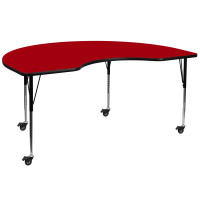 Flash Furniture XU-A4896-KIDNY-RED-T-A-CAS-GG Mobile Kidney Shaped Activity Table with Standard Height Adjustable Legs