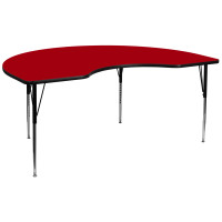 Flash Furniture 48''W x 96''L Kidney Shaped Activity Table Red Thermal Laminate w/ Adjustable Legs XU-A4896-KIDNY-RED-T-A-GG