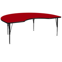 Flash Furniture 48''W x 96''L Kidney Shaped Activity Table Red Thermal Laminate w/ Adjustable Legs XU-A4896-KIDNY-RED-T-P-GG
