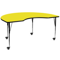 Flash Furniture XU-A4896-KIDNY-YEL-H-A-CAS-GG Mobile Kidney Shaped Activity Table with Standard Height Adjustable Legs