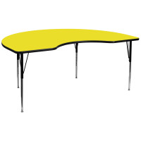 Flash Furniture 48''W x 96''L Kidney Shaped Activity Table High Pressure Yellow Laminate w/ Adjustable Legs XU-A4896-KIDNY-YEL