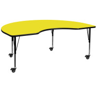 Flash Furniture XU-A4896-KIDNY-YEL-H-P-CAS-GG Mobile Kidney Shaped Activity Table with Height Adjustable Pre-School Legs