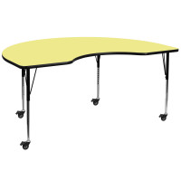 Flash Furniture XU-A4896-KIDNY-YEL-T-A-CAS-GG Mobile Kidney Shaped Activity Table with Standard Height Adjustable Legs