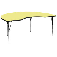 Flash Furniture 48''W x 96''L Kidney Shaped Activity Table Yellow Thermal Laminate w/ Adjustable Legs XU-A4896-KIDNY-YEL-T-A-GG