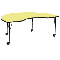 Flash Furniture XU-A4896-KIDNY-YEL-T-P-CAS-GG Mobile Kidney Shaped Activity Table with Height Adjustable Pre-School Legs