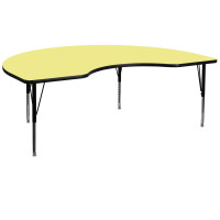 Flash Furniture 48''W x 96''L Kidney Shaped Activity Table Yellow Thermal Laminate w/ Adjustable Legs XU-A4896-KIDNY-YEL-T-P-GG