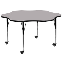 Flash Furniture XU-A60-FLR-GY-T-A-CAS-GG Mobile Flower Shaped Activity Table with Standard Height Adjustable Legs