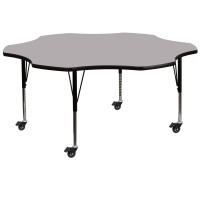 Flash Furniture XU-A60-FLR-GY-T-P-CAS-GG Mobile Flower Shaped Activity Table with Height Adjustable Pre-School Legs