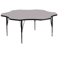 Flash Furniture 60'' Flower Shaped Activity Table with Grey Thermal Fused Laminate Top and Height Adjustable Short Legs XU-A60-FLR-GY-T-P-GG