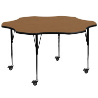 Flash Furniture XU-A60-FLR-OAK-T-A-CAS-GG Mobile Flower Shaped Activity Table with Standard Height Adjustable Legs