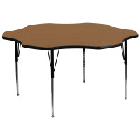 Flash Furniture 60'' Flower Shaped Activity Table with Oak Thermal Fused Laminate Top and Standard Height Adjustable Legs XU-A60-FLR-OAK-T-A-GG